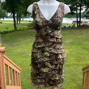 Dressbarn vintage camo tiered ruffle dress 10